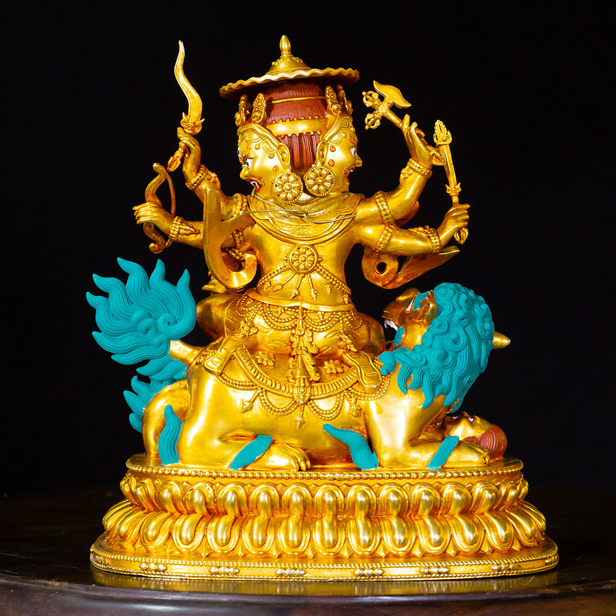 冠青造像  七寸乃琼护法 (白蛤尔王)-老皮壳鎏金  精品仿古鎏金铜像